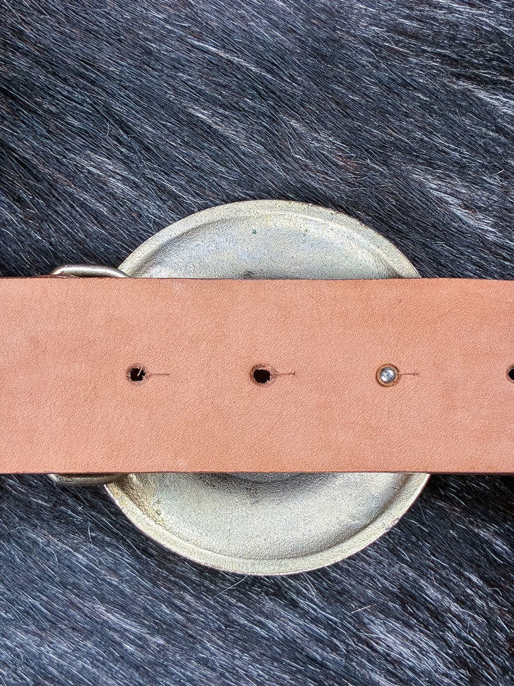 John Galliano 2000s Gold Medallion Leather Belt with Rhinestone Detailing