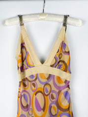 Cristinaeffe 2000s Circle Print Silk Midi Dress - XS