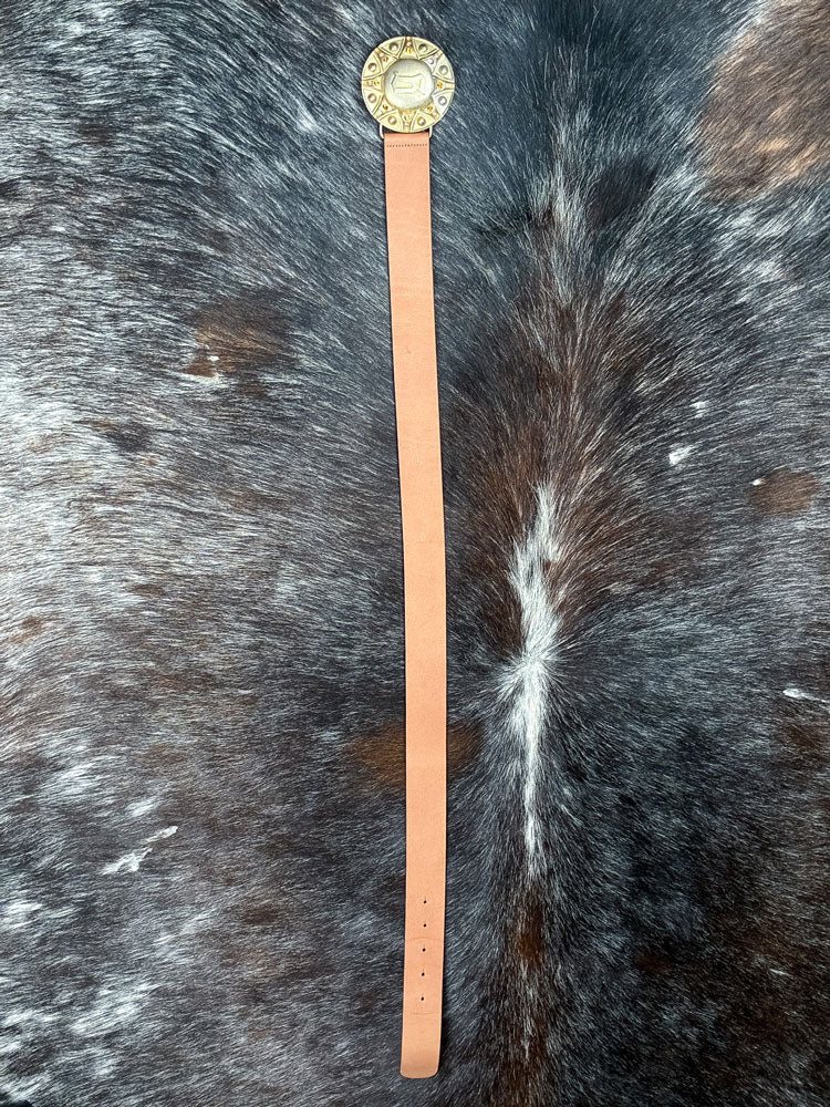 John Galliano 2000s Gold Medallion Leather Belt with Rhinestone Detailing