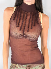 Jean Paul Gaultier 90s Burgundy Ruffle Turtleneck Tank - XS/S