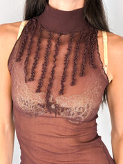 Jean Paul Gaultier 90s Burgundy Ruffle Turtleneck Tank - XS/S