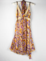 Cristinaeffe 2000s Circle Print Silk Midi Dress - XS