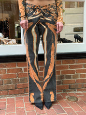 Roberto Cavalli 2002 Tiger Print Velvet Top & Wide Leg Jean Set – Top L / Jeans W32