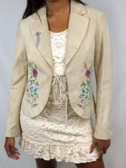 2000s Cream Embroidered Suede Jacket - S