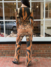 Roberto Cavalli 2002 Tiger Print Velvet Top & Wide Leg Jean Set – Top L / Jeans W32