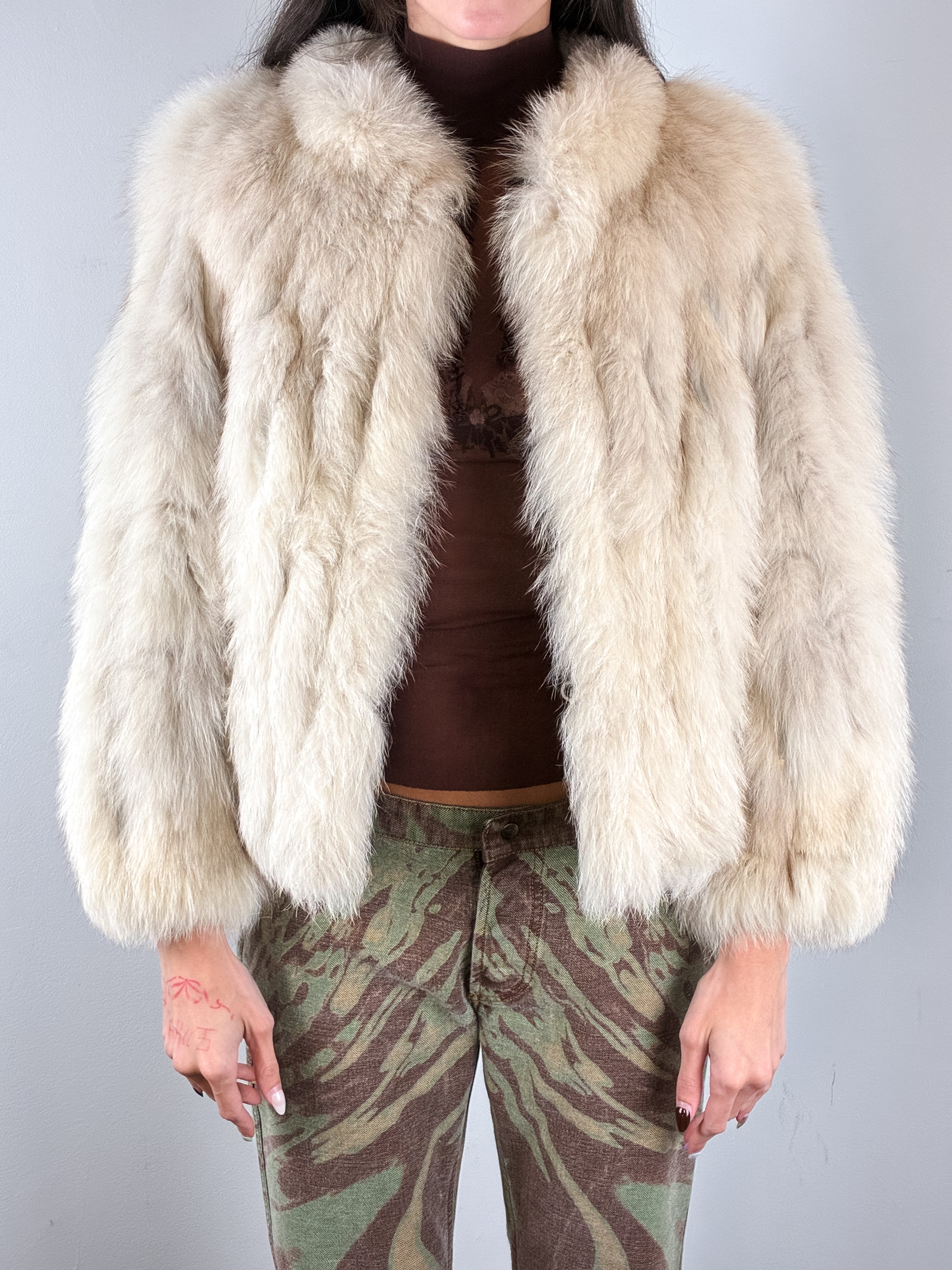 Cream Genuine Fur Cropped Jacket - S/M