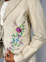2000s Cream Embroidered Suede Jacket - S