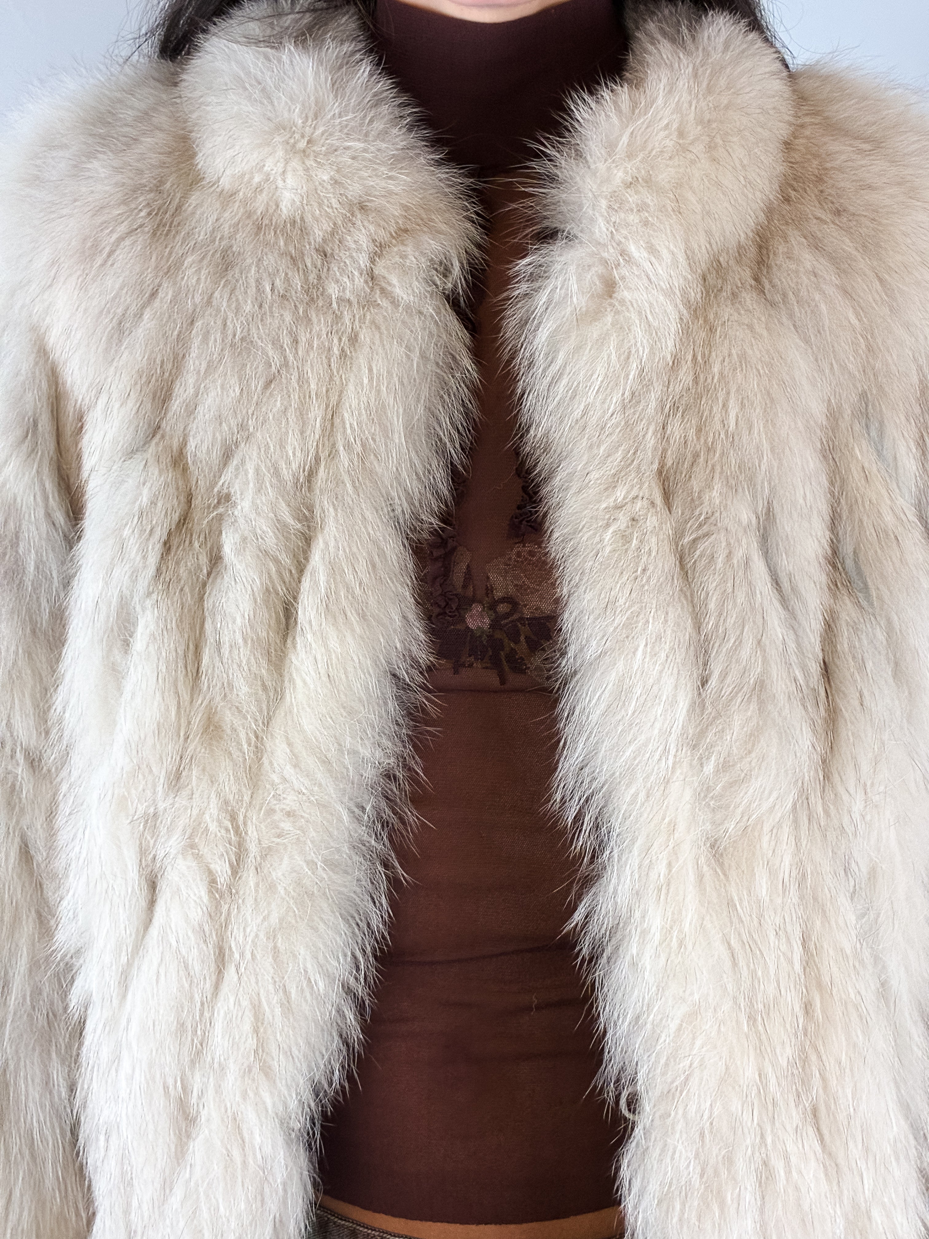 Cream Genuine Fur Cropped Jacket - S/M