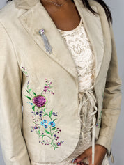2000s Cream Embroidered Suede Jacket - S