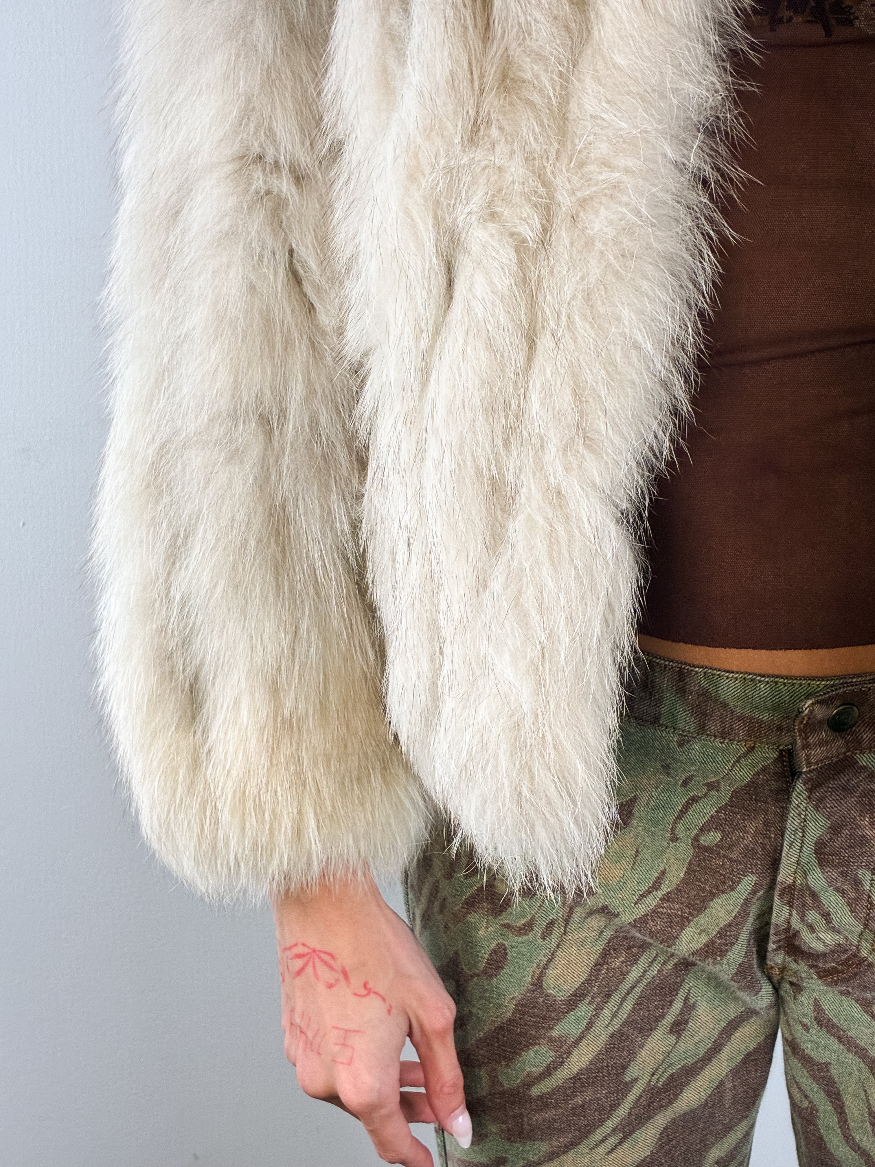 Cream Genuine Fur Cropped Jacket - S/M