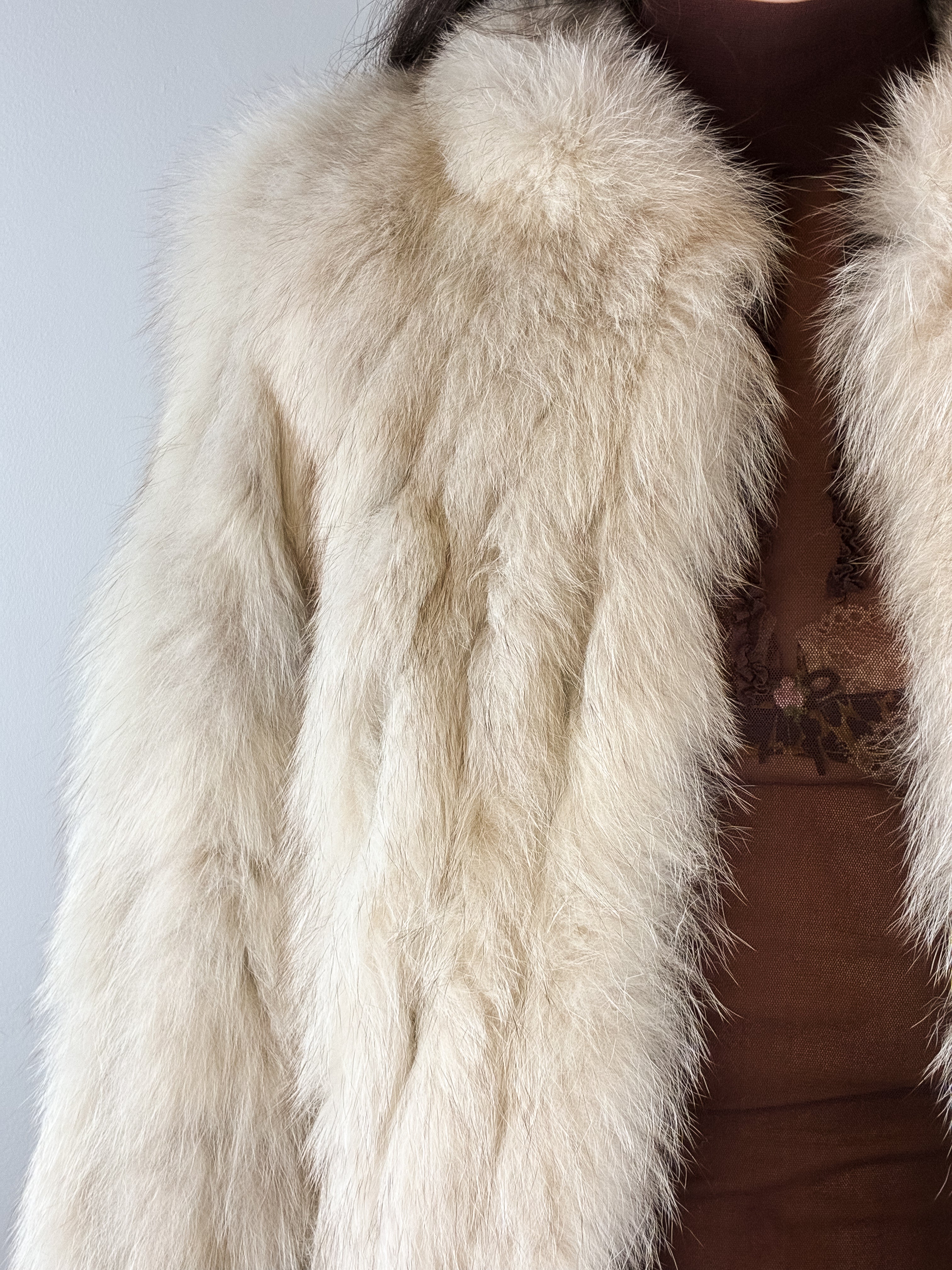 Cream Genuine Fur Cropped Jacket - S/M