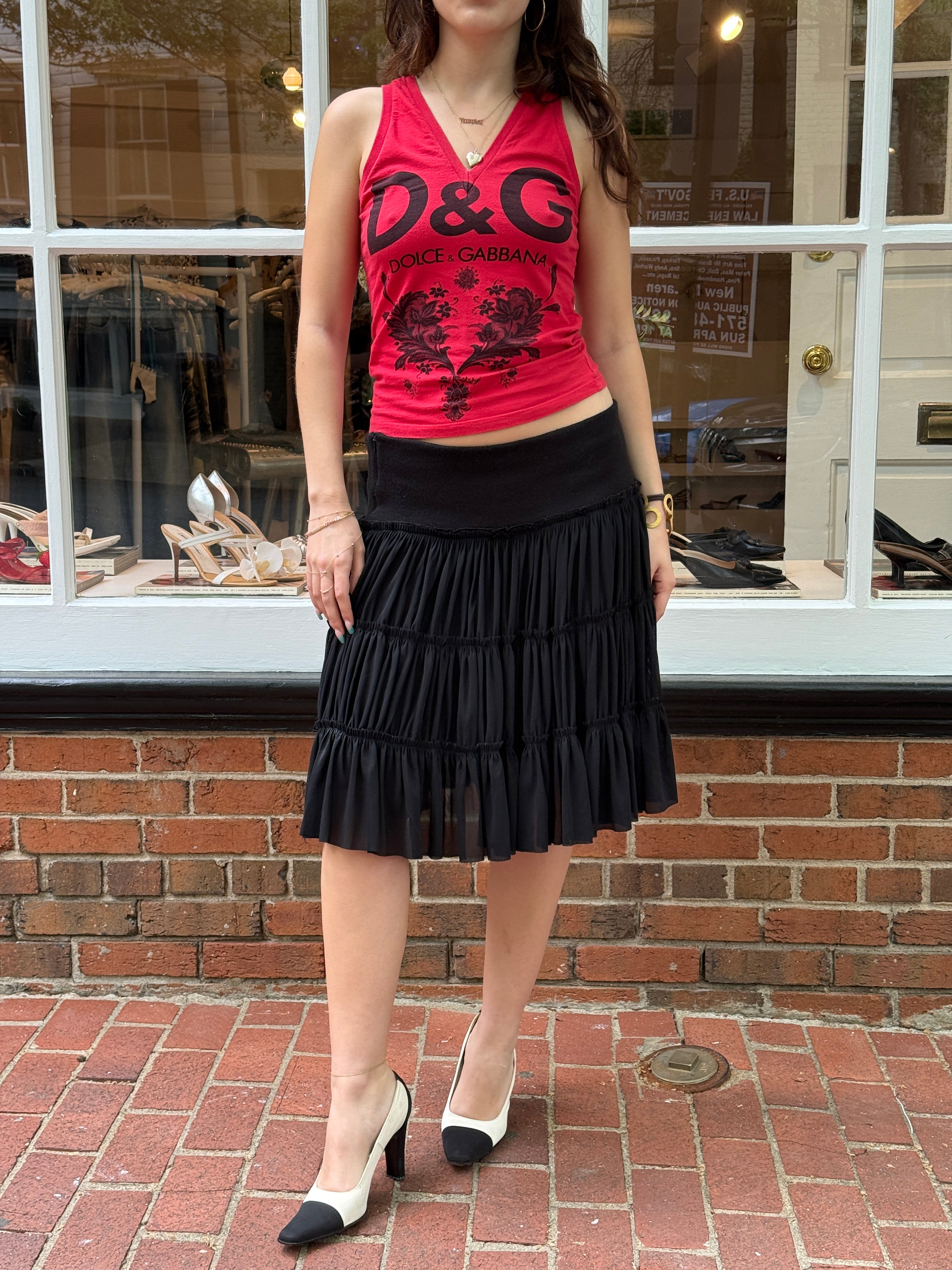 Richmond Denim 2000s Black RICH Logo Tiered Ruffle Skirt - M/L
