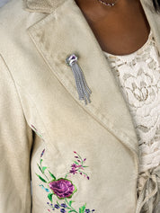 2000s Cream Embroidered Suede Jacket - S