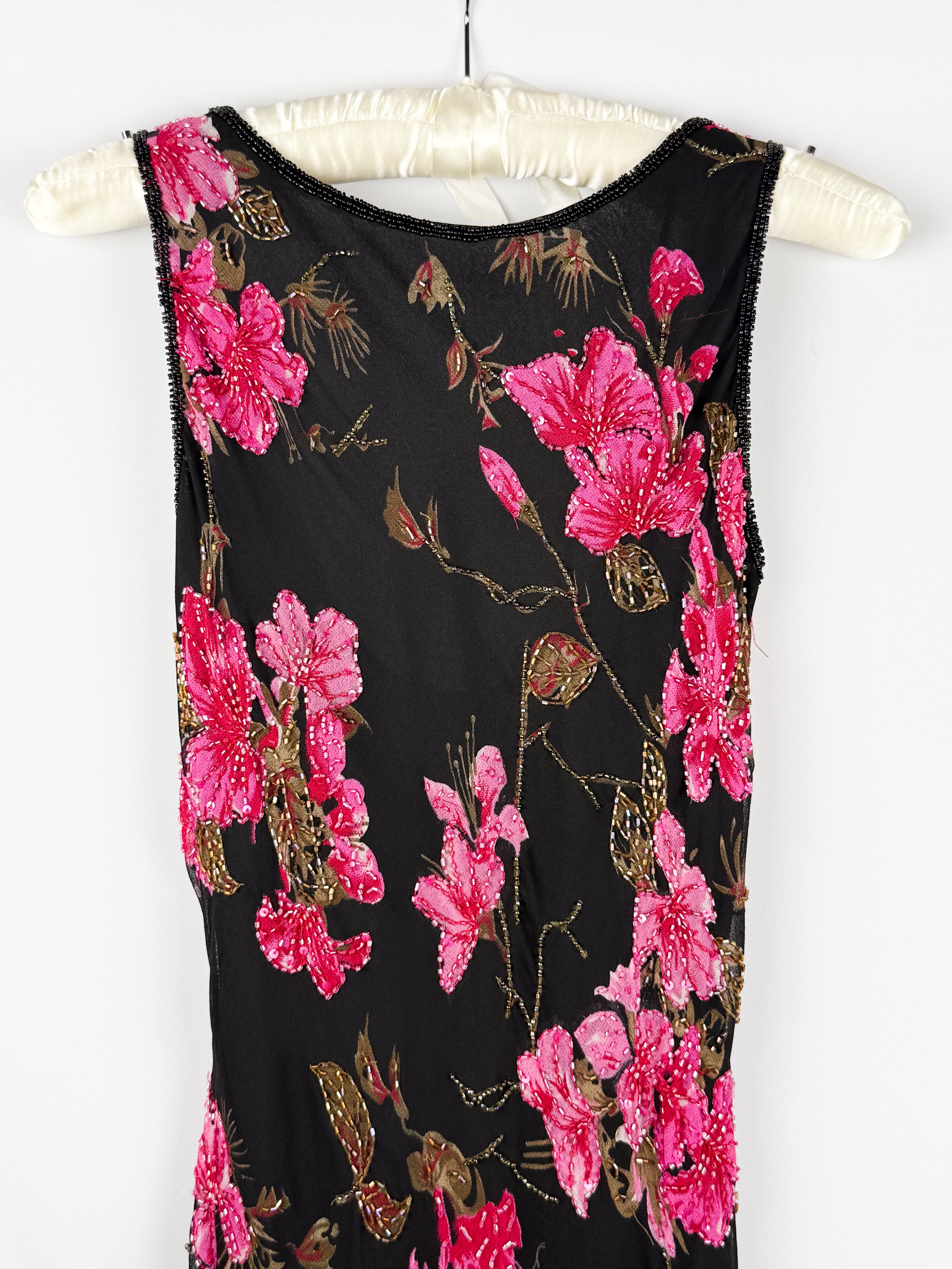 Luisa Spagnoli 2000s Black Floral Beaded Maxi Dress - S