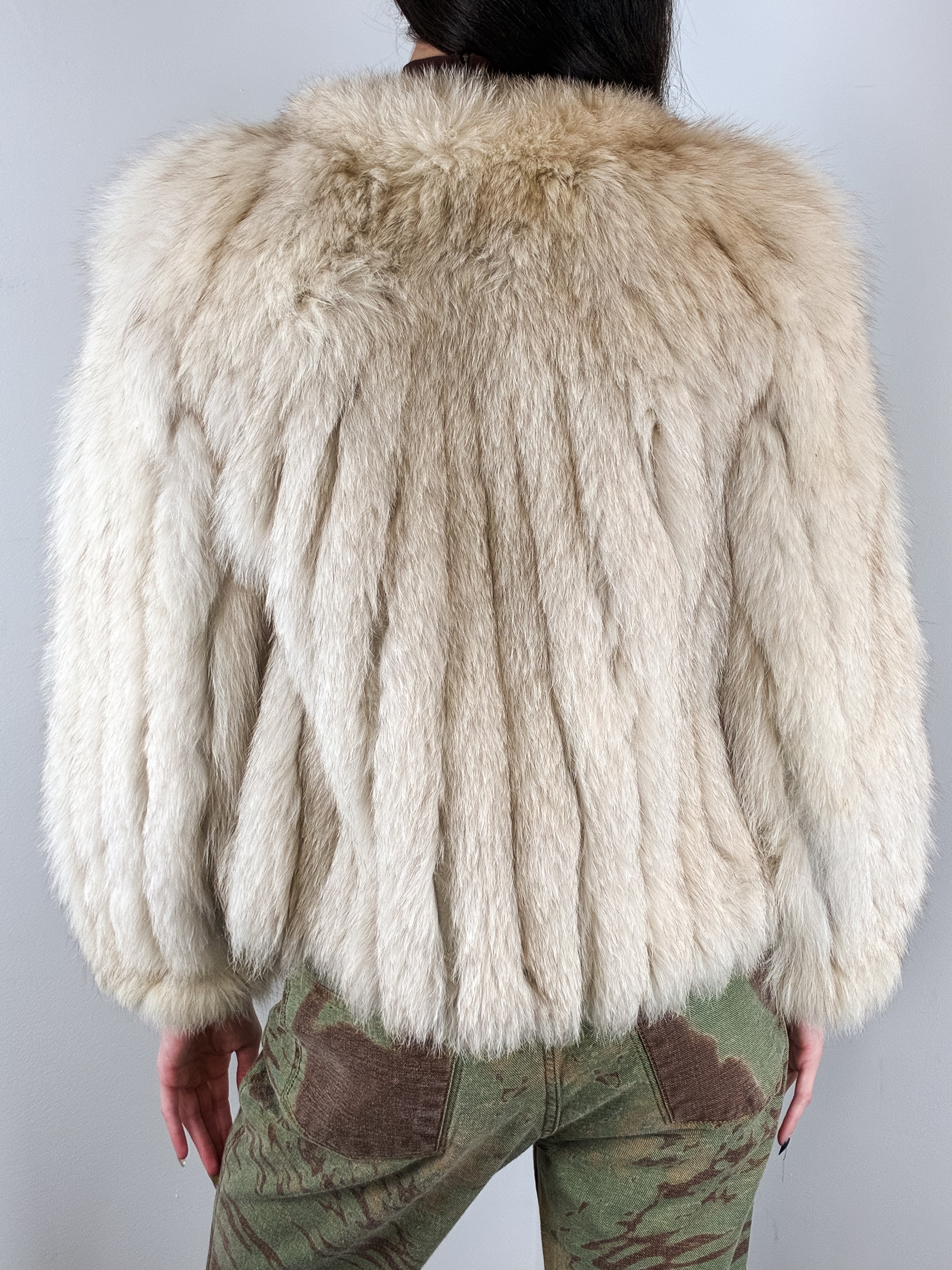 Cream Genuine Fur Cropped Jacket - S/M