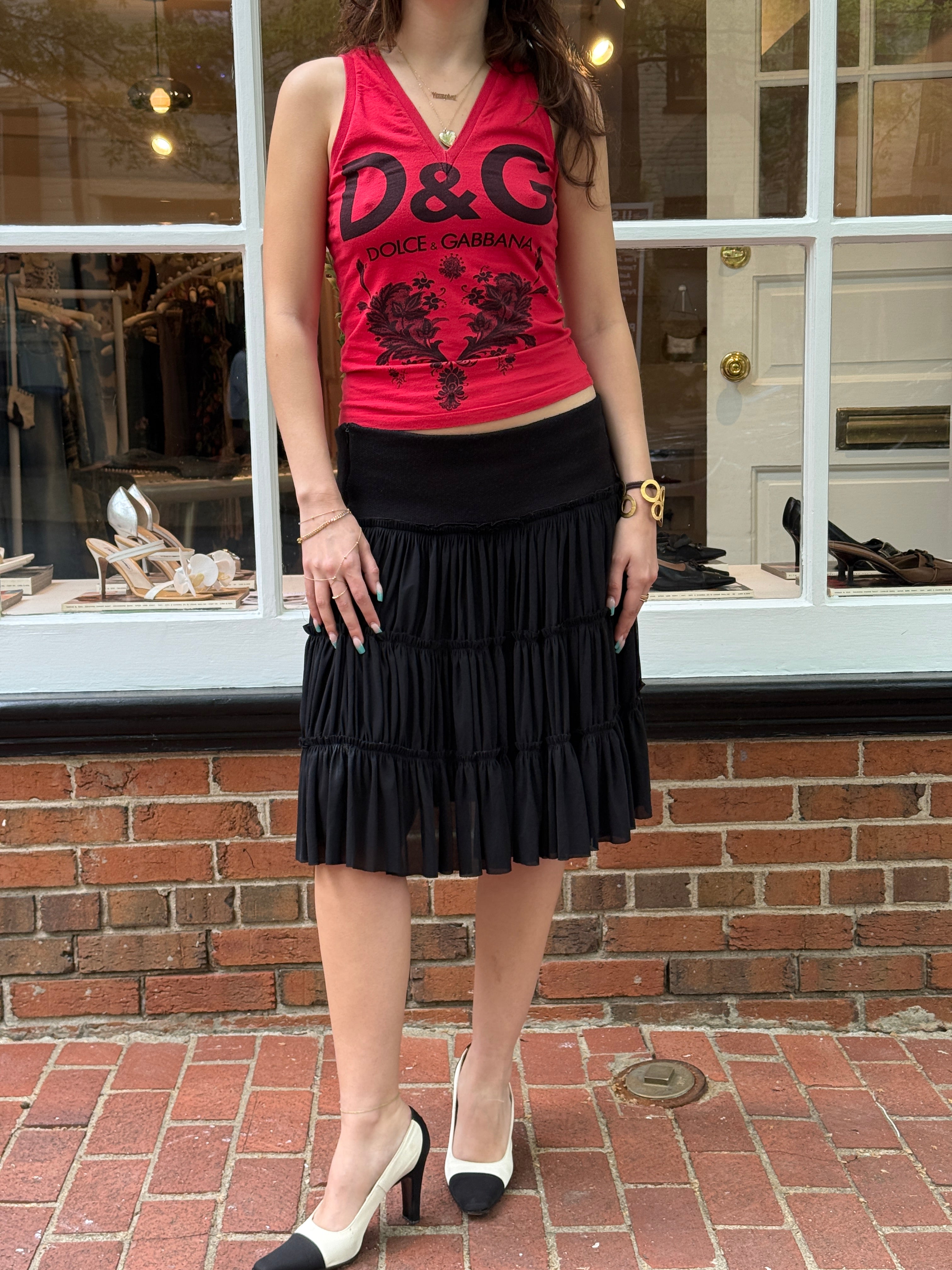 D&G Dolce & Gabbana Red Logo Lace Print Tank Top - M