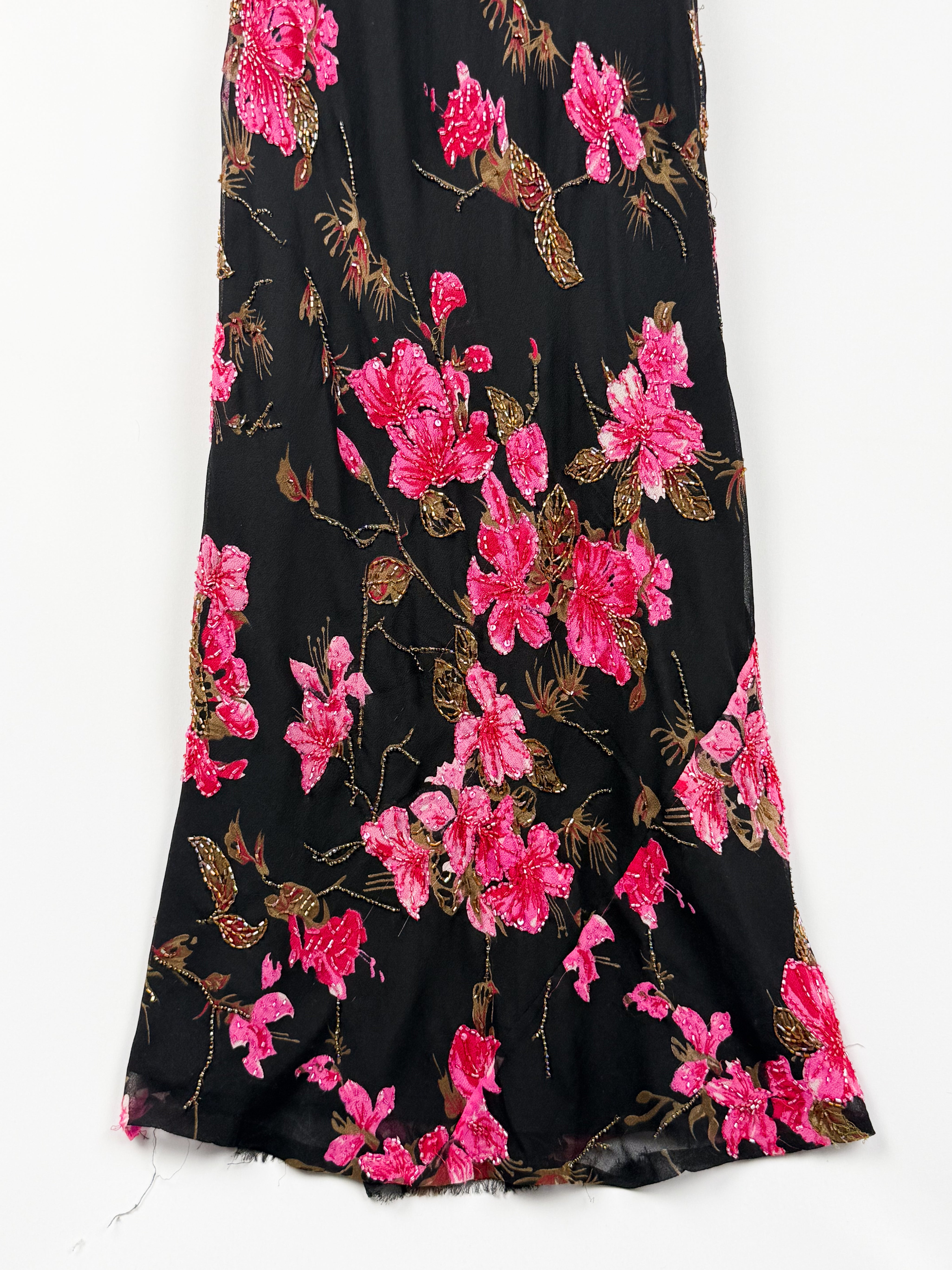 Luisa Spagnoli 2000s Black Floral Beaded Maxi Dress - S