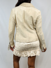2000s Cream Embroidered Suede Jacket - S