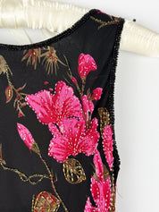 Luisa Spagnoli 2000s Black Floral Beaded Maxi Dress - S