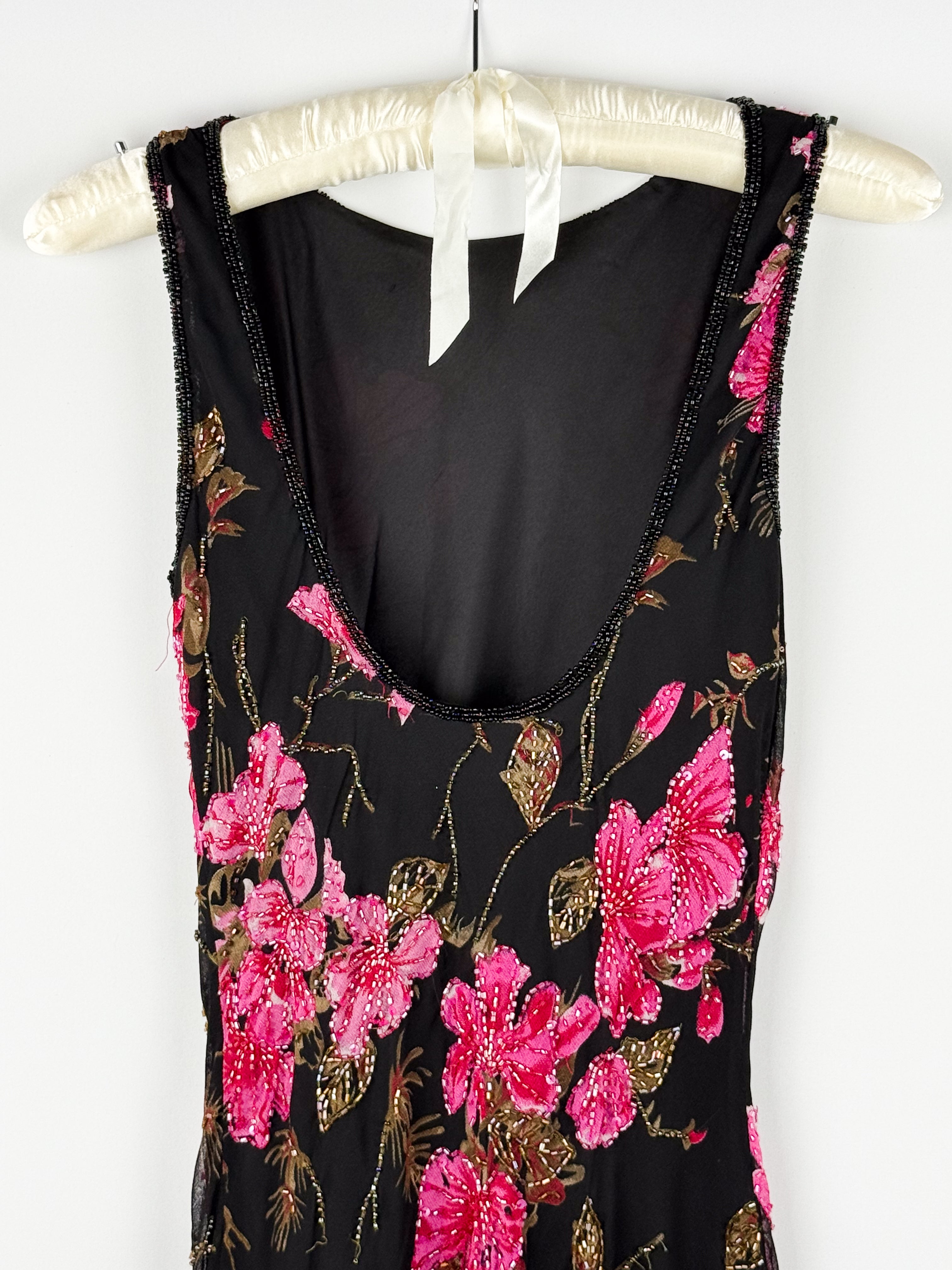 Luisa Spagnoli 2000s Black Floral Beaded Maxi Dress - S