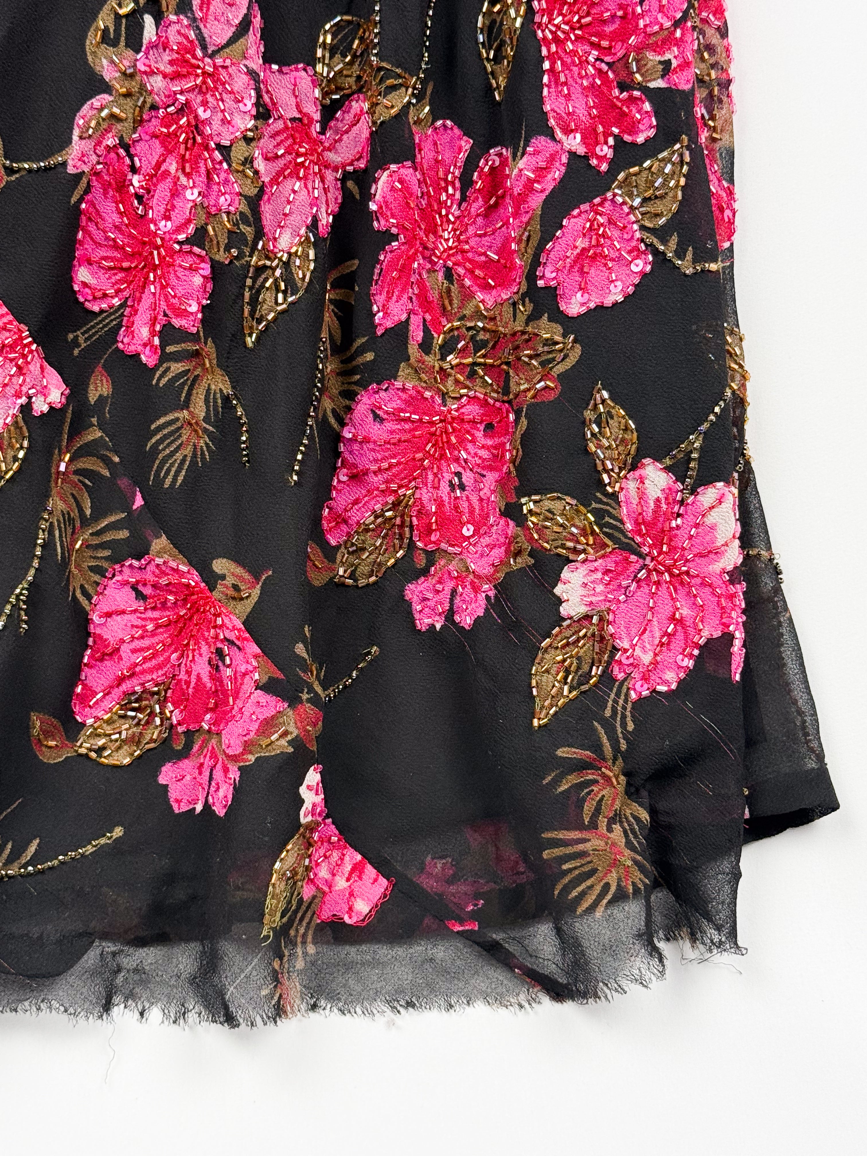Luisa Spagnoli 2000s Black Floral Beaded Maxi Dress - S