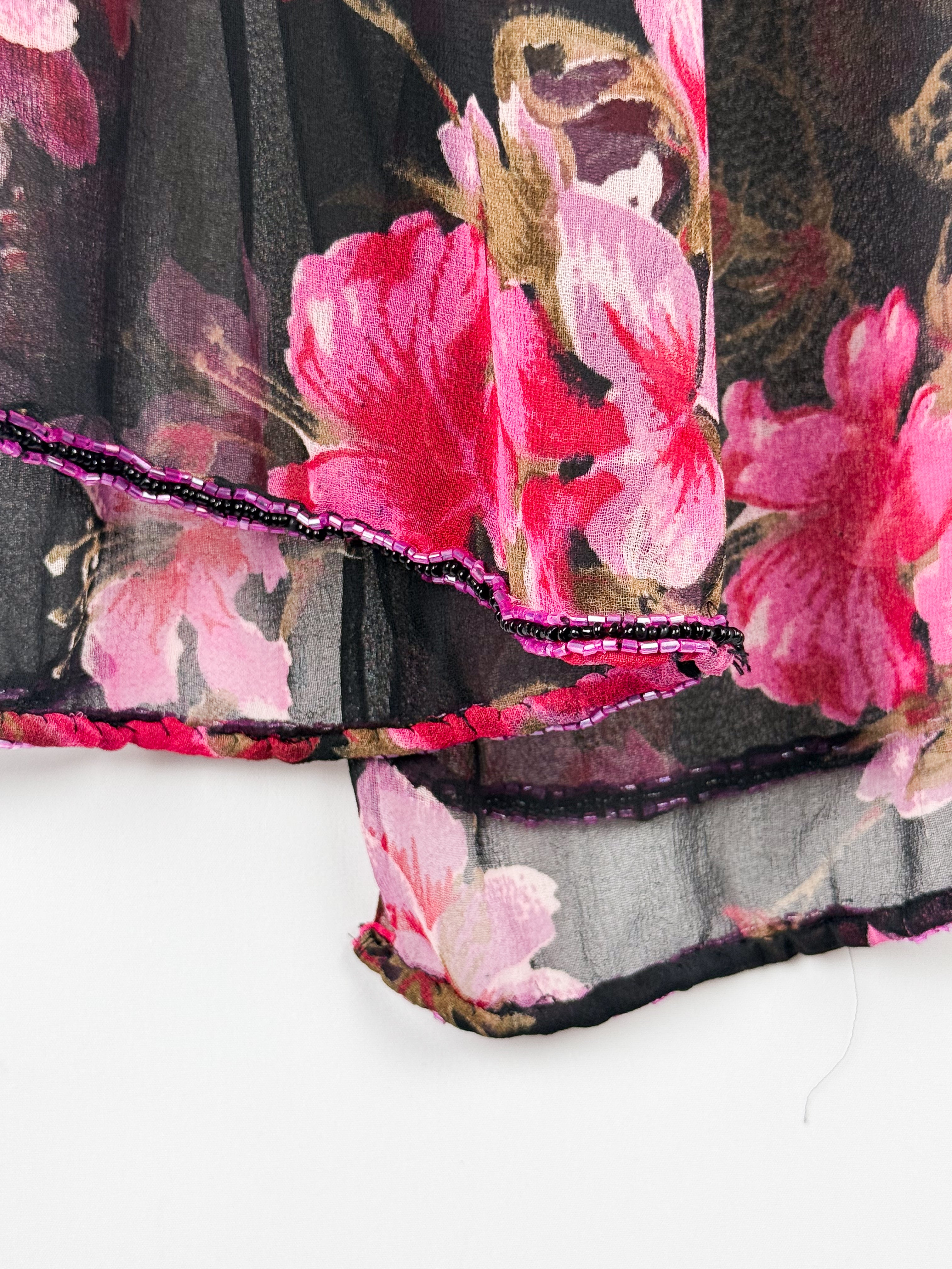 Luisa Spagnoli 2000s Black Floral Beaded Maxi Dress - S