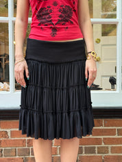 Richmond Denim 2000s Black RICH Logo Tiered Ruffle Skirt - M/L