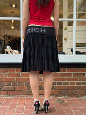 Richmond Denim 2000s Black RICH Logo Tiered Ruffle Skirt - M/L