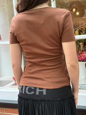 Christian Dior 2000s Brown Cherub Graphic V-Neck Tee - S