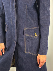 Dolce & Gabbana 1990s Indigo Denim Leopard Lined Long Coat - M