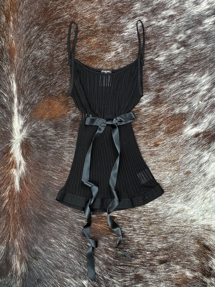 Chanel 2006 Cruise Ribbed Viscose Camisole with Satin Bow
