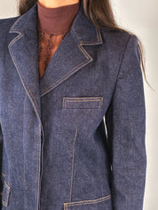 Dolce & Gabbana 1990s Indigo Denim Leopard Lined Long Coat - M