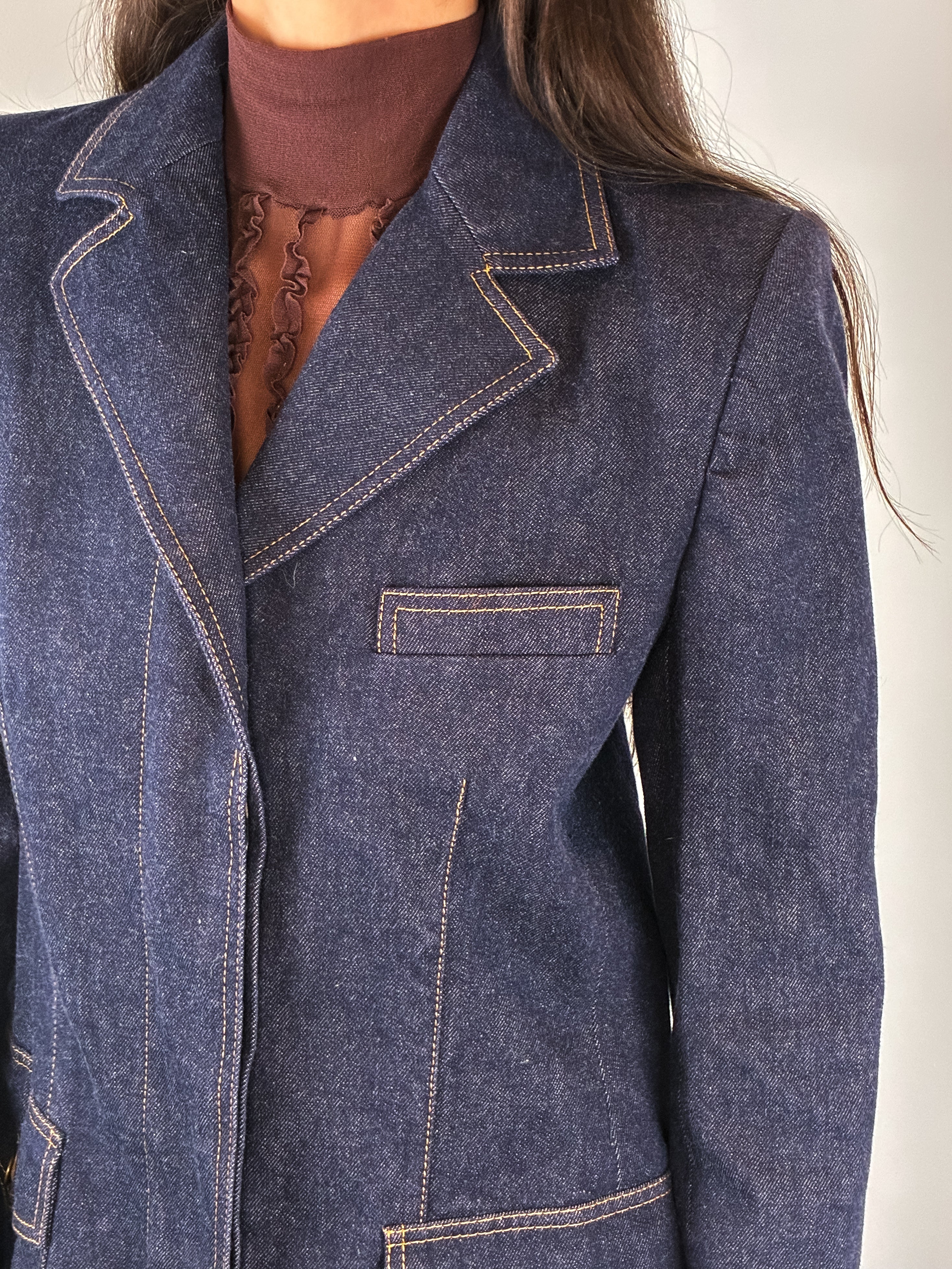 Dolce & Gabbana 1990s Indigo Denim Leopard Lined Long Coat - M