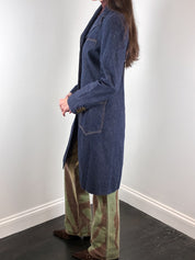 Dolce & Gabbana 1990s Indigo Denim Leopard Lined Long Coat - M