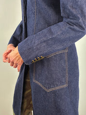 Dolce & Gabbana 1990s Indigo Denim Leopard Lined Long Coat - M