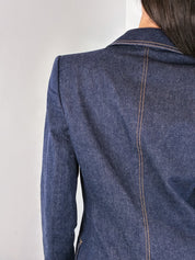 Dolce & Gabbana 1990s Indigo Denim Leopard Lined Long Coat - M