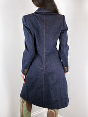 Dolce & Gabbana 1990s Indigo Denim Leopard Lined Long Coat - M