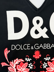 D&G Dolce & Gabbana 2000s Black Logo Floral Graphic Tee - S