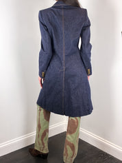 Dolce & Gabbana 1990s Indigo Denim Leopard Lined Long Coat - M
