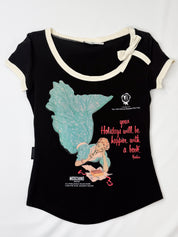Moschino Jeans 2000s Black "Holidays with a Book" Graphic Tee with Bow - M