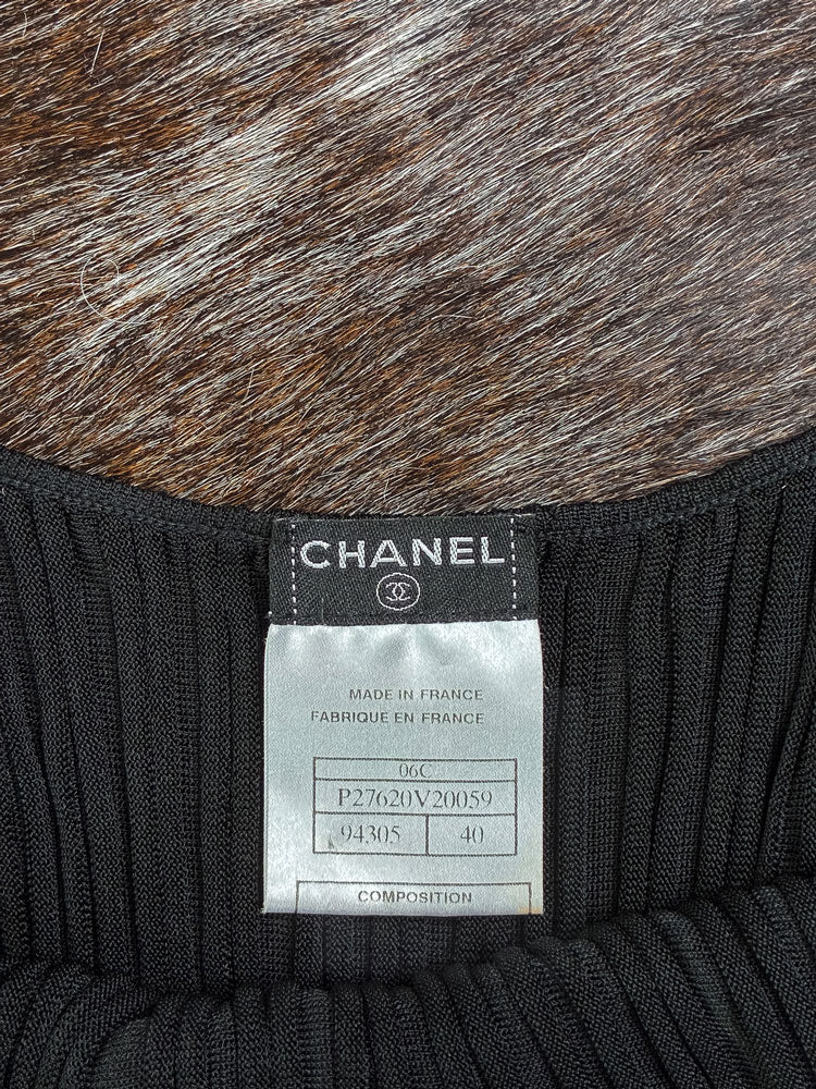 Chanel 2006 Cruise Ribbed Viscose Camisole with Satin Bow