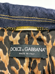 Dolce & Gabbana 1990s Indigo Denim Leopard Lined Long Coat - M