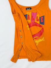 D&G Dolce & Gabbana 2000s Orange Pigalle Glamour Toujours Graphic Tank - S/M