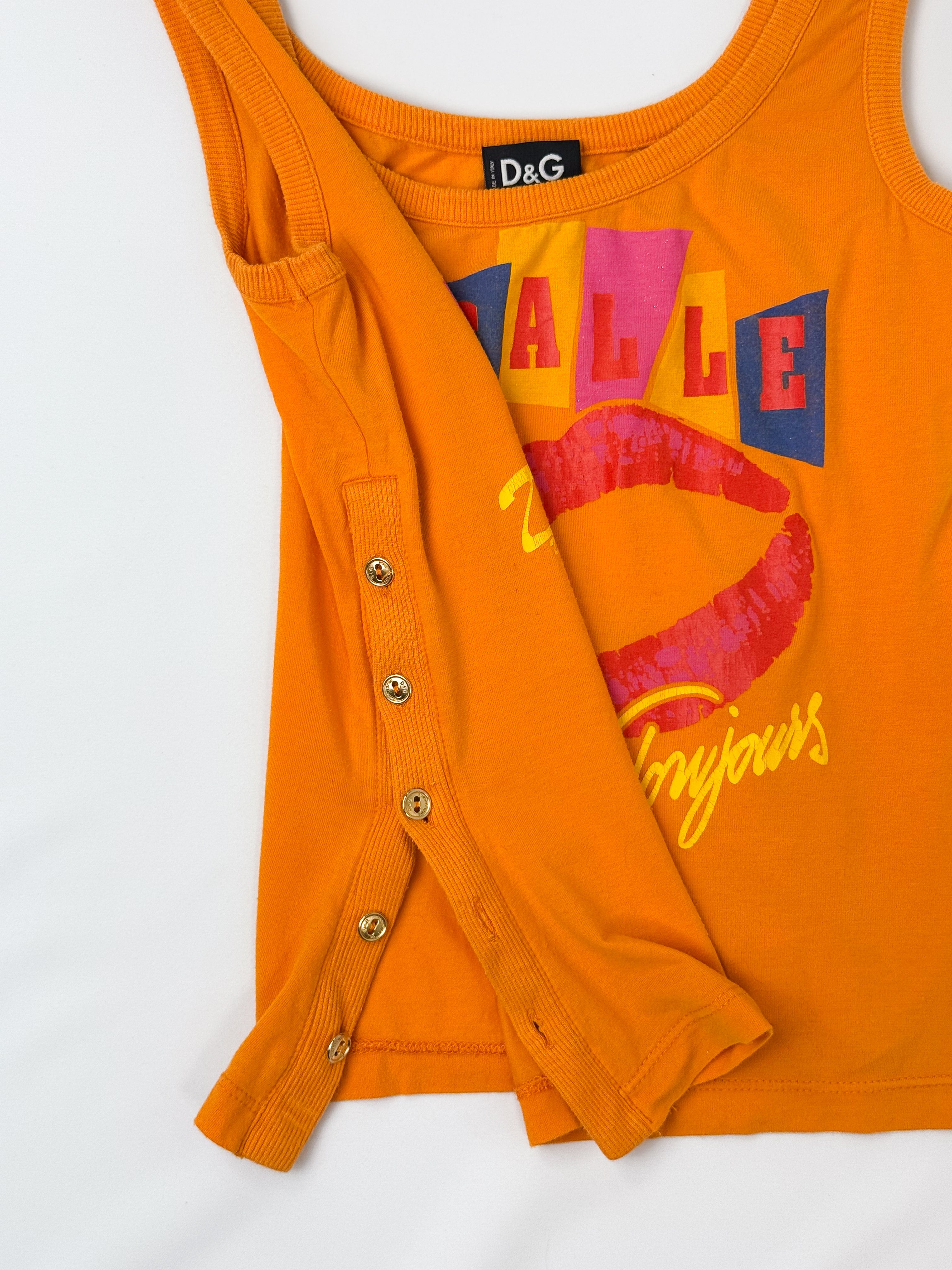 D&G Dolce & Gabbana 2000s Orange Pigalle Glamour Toujours Graphic Tank - S/M