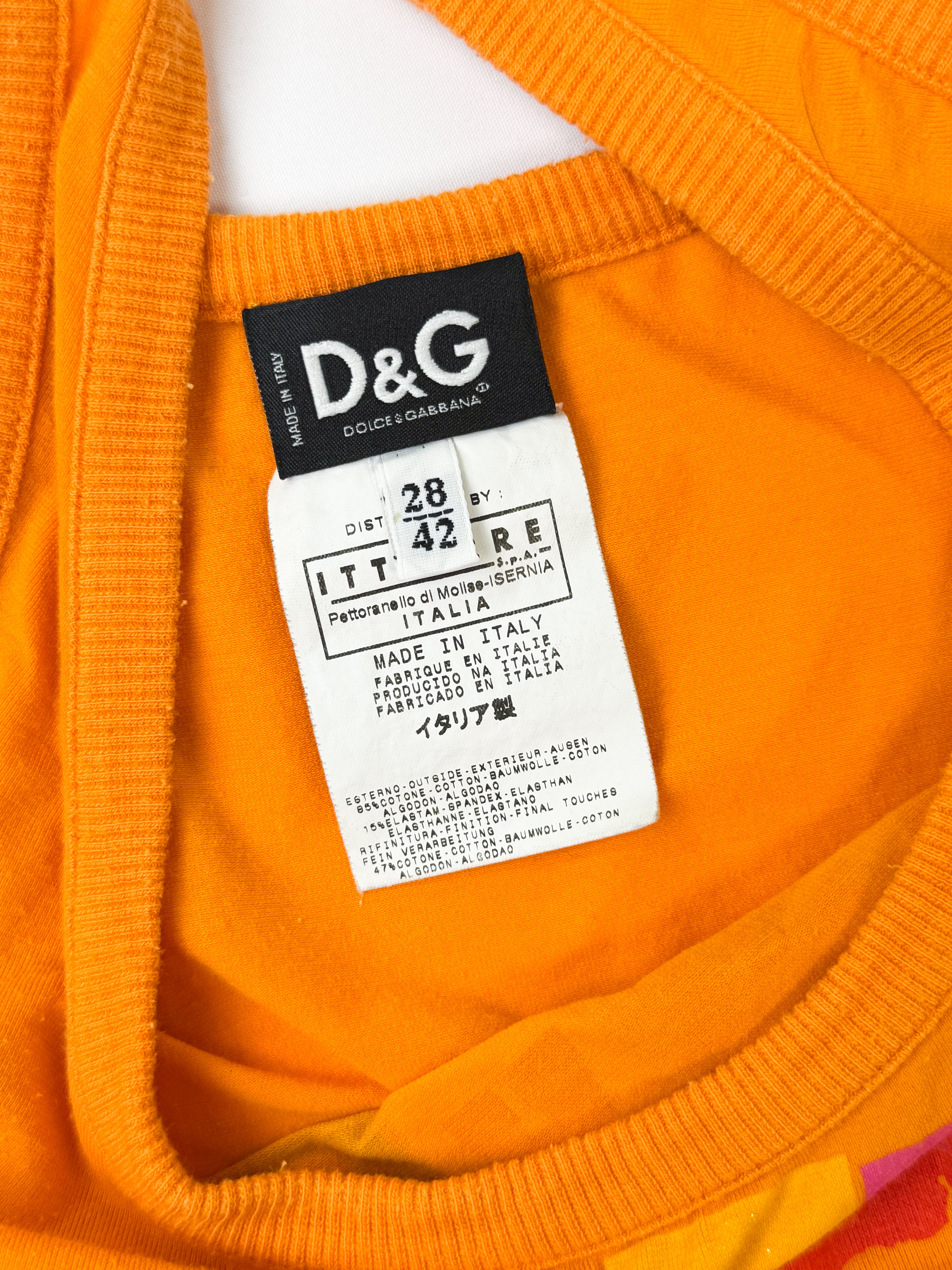D&G Dolce & Gabbana 2000s Orange Pigalle Glamour Toujours Graphic Tank - S/M