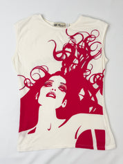 Blumarine 2000s White Graphic Tank with Red Wild Hair Woman - XS/S