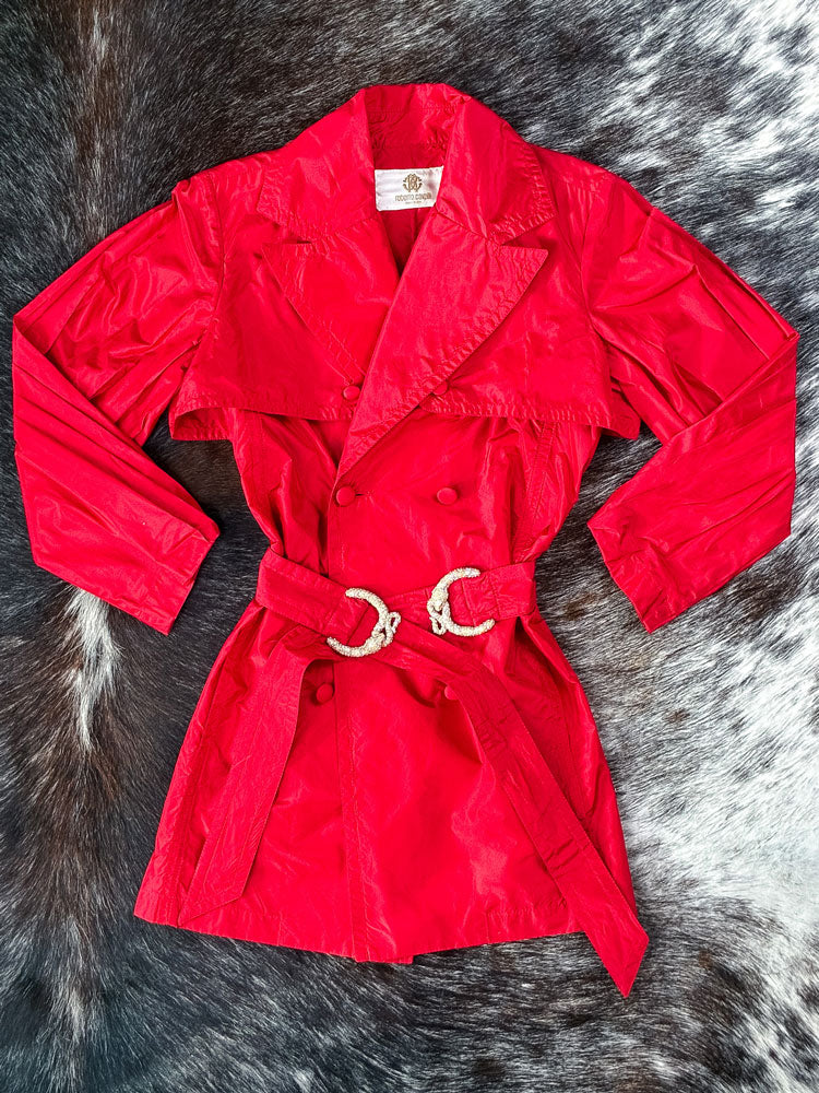 Roberto Cavalli 2007 Red Silk Belted Trench Coat