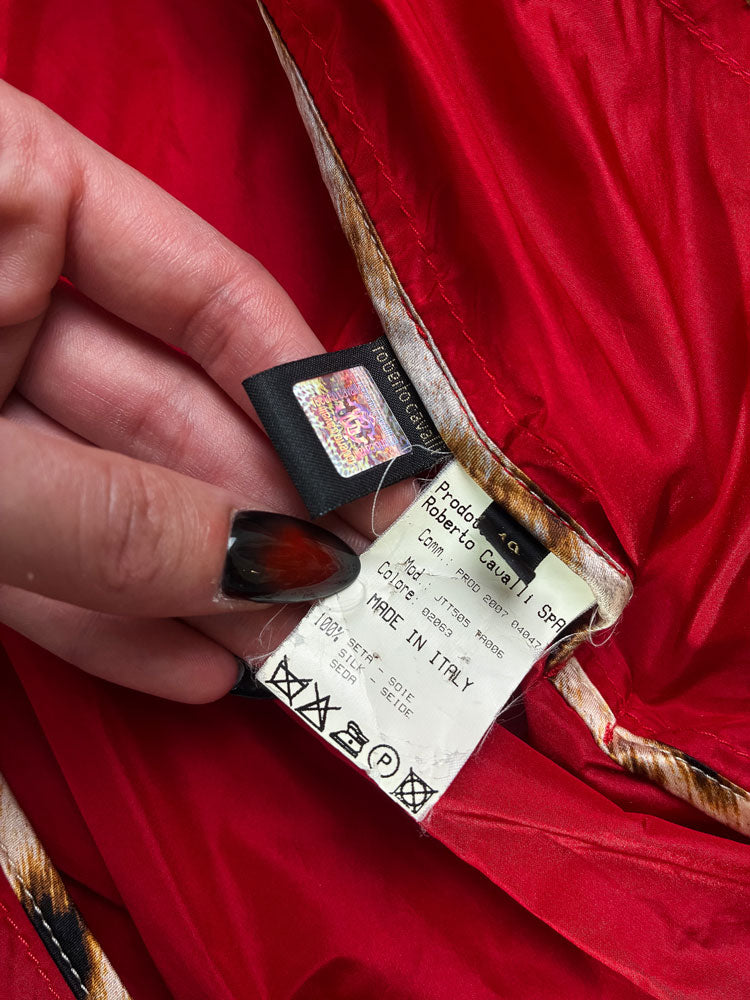 Roberto Cavalli 2007 Red Silk Belted Trench Coat