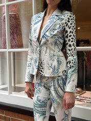 Just Cavalli 2000s Baroque Cheetah Print Blazer & Straight Leg Pant Set – Top M / W27