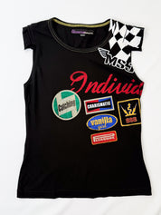 Miss Sixty 2000s Black Racing Graphic Patch Sleeveless Tee - S/M